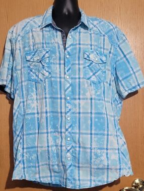 BKE Men’s Light Blue Plaid Short-Sleeve Button-Down Shirt